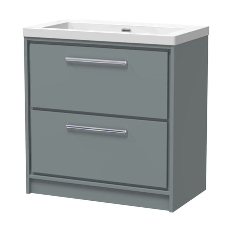 [BFLL2335K] Balterley Modern Bathroom 2 Soft-Close Drawer Floor Standing Vanity Unit Fireclay Basin, Coastal Grey, 800mm - Cutout