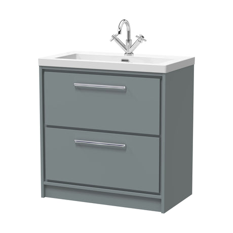 [BFLL2335L] Balterley Modern Bathroom Floor Standing 2 Soft-Close Drawer Vanity Fireclay Basin, Coastal Grey, 800mm - Cutout