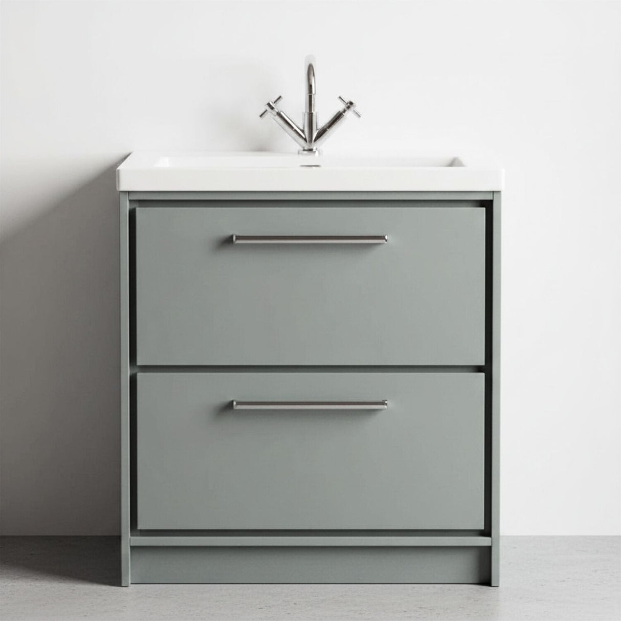 [BFLL2335L] Longnor 2 Drawer Floor Standing Vanity Unit with Modern Fireclay Basin, Choice of Size/Basin Type/Colour - Silo