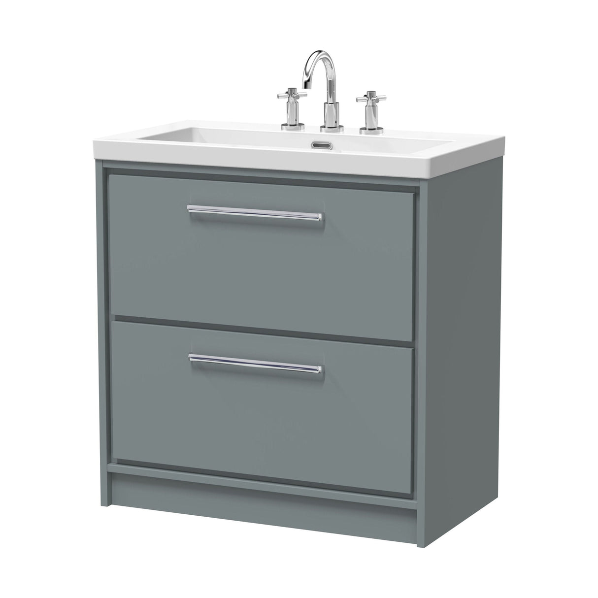 [BFLL2335M] Longnor 2 Drawer Floor Standing Vanity Unit with Modern Fireclay Basin, Choice of Size/Basin Type/Colour - Cutout
