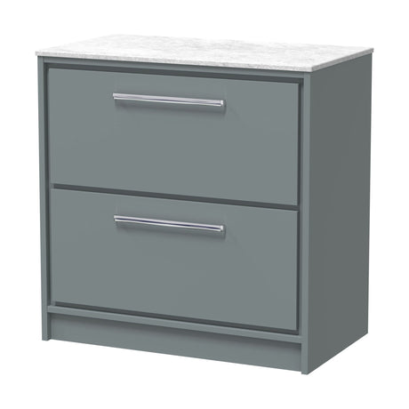 [BFLL2335WMT] Longnor 2 Drawer Floor Standing Vanity Unit with White Marble Worktop, Choice of Size and Colour - Cutout