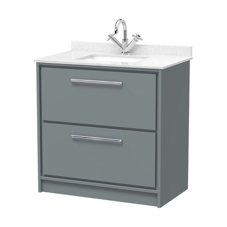 [BFLL2335WS1] Balterley 800mm Floor Standing 2 Drawer Vanity with Marble Worktop Basin - Coastal Grey - Cutout