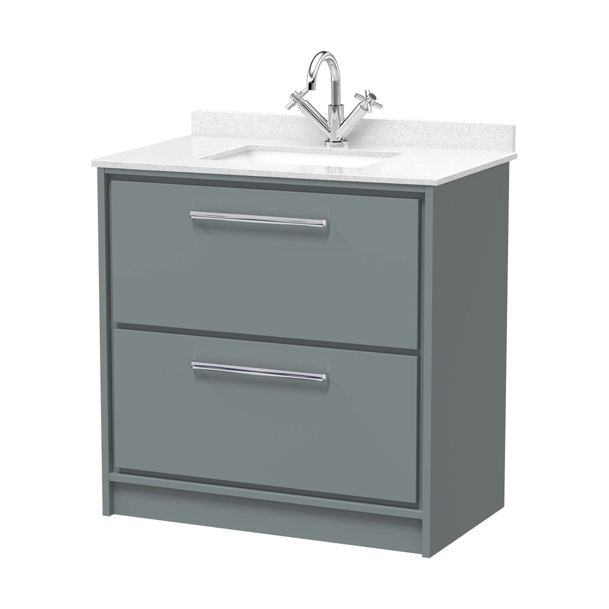 [BFLL2335WS1] Longnor Contemporary Floor Standing 2-Drawer Vanity Basin Unit with Marble Worktop Basin, Choice of Size and Colour - Cutout