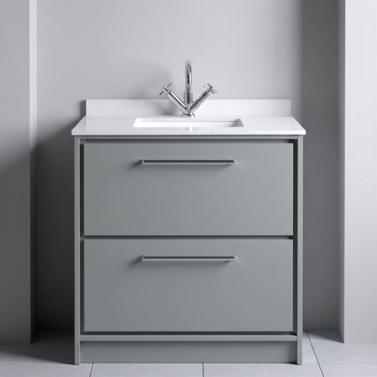 [BFLL2335WS1] Balterley 800mm Floor Standing 2 Drawer Vanity with Marble Worktop Basin - Coastal Grey - Silo