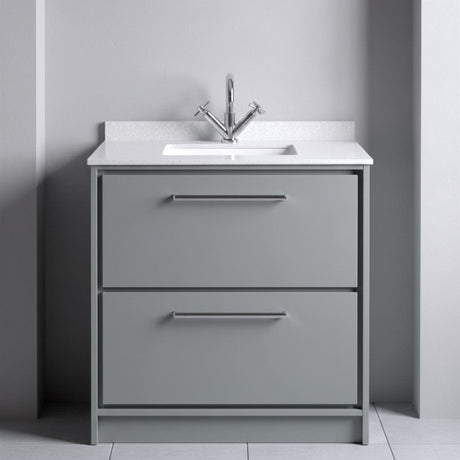 [BFLL2335WS1] Longnor Contemporary Floor Standing 2-Drawer Vanity Basin Unit with Marble Worktop Basin, Choice of Size and Colour - Silo