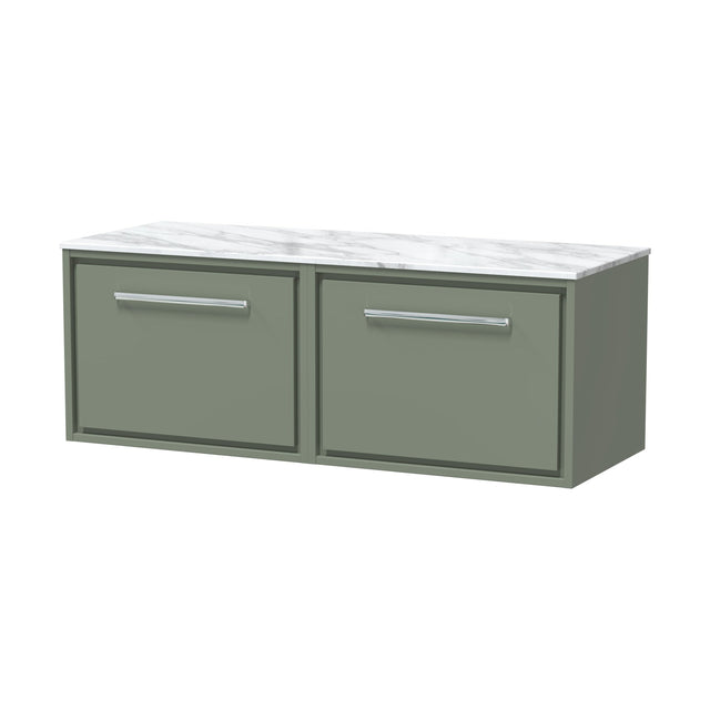 [BFLL3122CMT2] Balterley 1200mm Wall Hung Single Drawer Vanity w/ Marble Worktop - Fern Green - Cutout