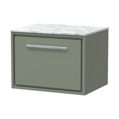 [BFLL3122CMT] Balterley 600mm Framed Design Wall Hung Single Drawer Vanity, Marble Worktop - Fern Green - Cutout