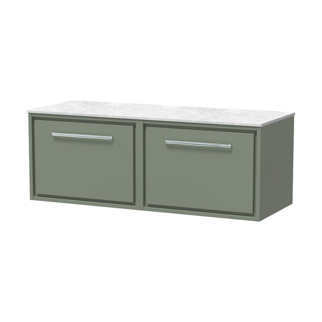 [BFLL3122WMT2] Balterley 1200mm Framed Design Wall Hung Single Drawer Vanity with Marble Worktop - Fern Green - Cutout
