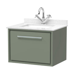 [BFLL3122WS1] Balterley 600mm Wall Hung Single Drawer Vanity with Marble Worktop Basin - Fern Green - Cutout