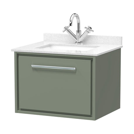 [BFLL3122WS1] Balterley 600mm Wall Hung Single Drawer Vanity with Marble Worktop Basin - Fern Green - Cutout