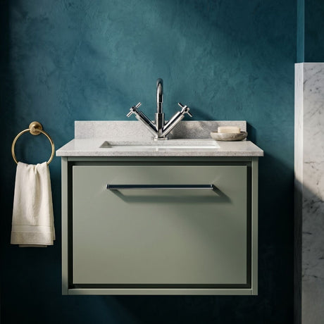 [BFLL3122WS1] Longnor Contemporary Wall Hung 1 Drawer Vanity Basin Unit with Marble Worktop Basin, Choice of Size and Colour - Silo