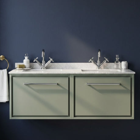 [BFLL3122WS2] Longnor Contemporary 2-Drawer Wall Hung Vanity Basin Unit with Marble Worktop Basin, 1200mm, Choice of Colour - Silo