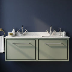 [BFLL3122WS2] Balterley 1220mm Wall Hung Double Basin Vanity Unit with Marble Worktop Basins - Fern Green - Silo