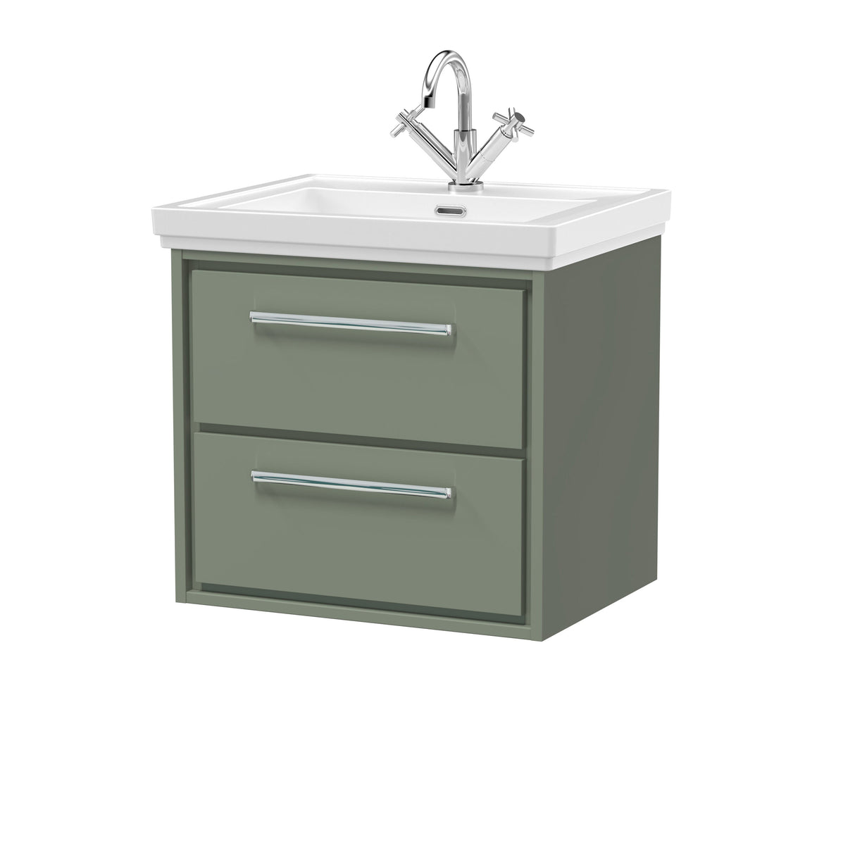 [BFLL3124A] Longnor 2 Drawer Wall Hung Vanity Basin Unit with 1 Tap Hole Traditional Fireclay Basin, Choice of Size and Colour - Cutout