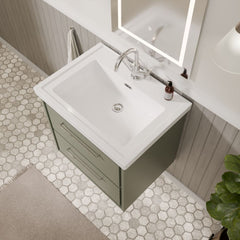 [BFLL3124A] Longnor 2 Drawer Wall Hung Vanity Basin Unit with 1 Tap Hole Traditional Fireclay Basin, Choice of Size and Colour - Lifestyle 2