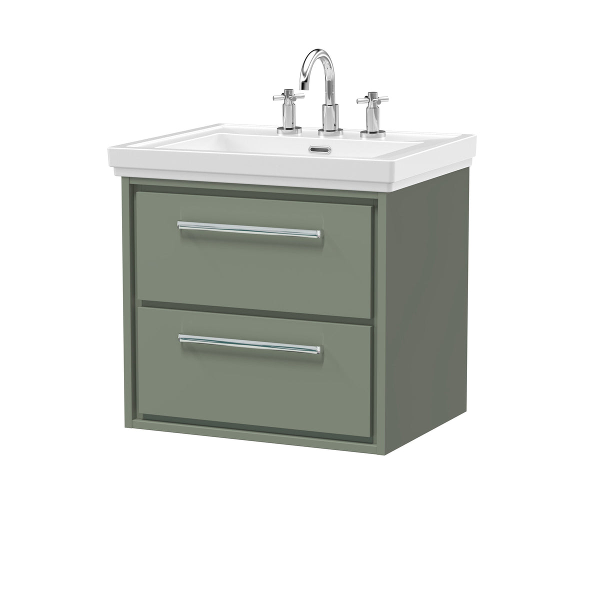 [BFLL3124B] Longnor 2 Drawer Wall Hung Vanity Basin Unit with 3 Tap Hole Traditional Fireclay Basin, Choice of Size and Colour - Cutout