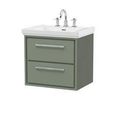 [BFLL3124B] Longnor 2 Drawer Wall Hung Vanity Basin Unit with 3 Tap Hole Traditional Fireclay Basin, Choice of Size and Colour - Cutout