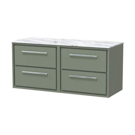 [BFLL3124CMT2] Balterley 1200mm Wall Hung 4 Drawer Vanity w/ Marble Worktop - Fern Green - Cutout