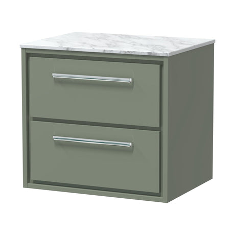 [BFLL3124CMT] Balterley 600mm Framed Design Wall Hung 2 Drawer Vanity, Marble Worktop - Fern Green - Cutout