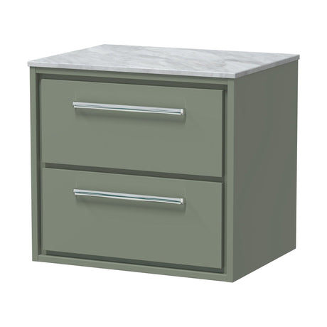 [BFLL3124GMT] Balterley 600mm Framed Design Wall Hung 2 Drawer Vanity & Marble Worktop - Fern Green - Cutout