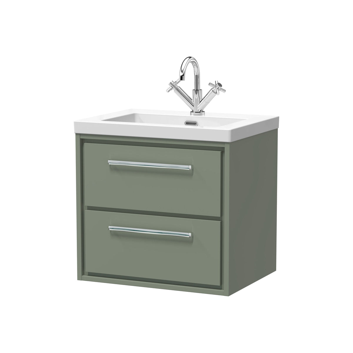[BFLL3124L] Longnor Modern 2 Drawer Wall Hung Vanity Basin Unit with Modern Fireclay Sink, Choice of Size and Colour - Cutout