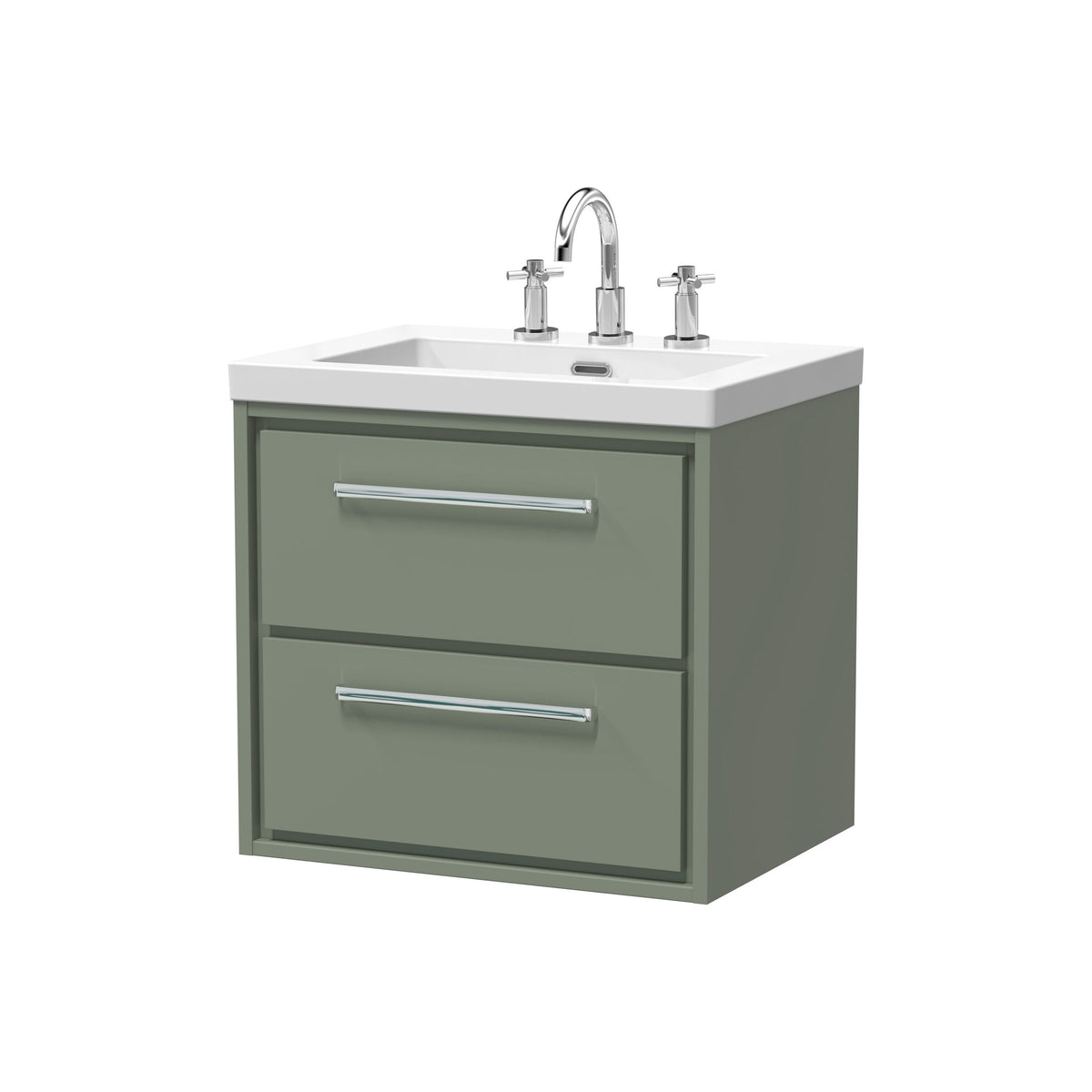 [BFLL3124M] Longnor Modern 2 Drawer Wall Hung Vanity Basin Unit with Modern Fireclay Sink, Choice of Size and Colour - Cutout