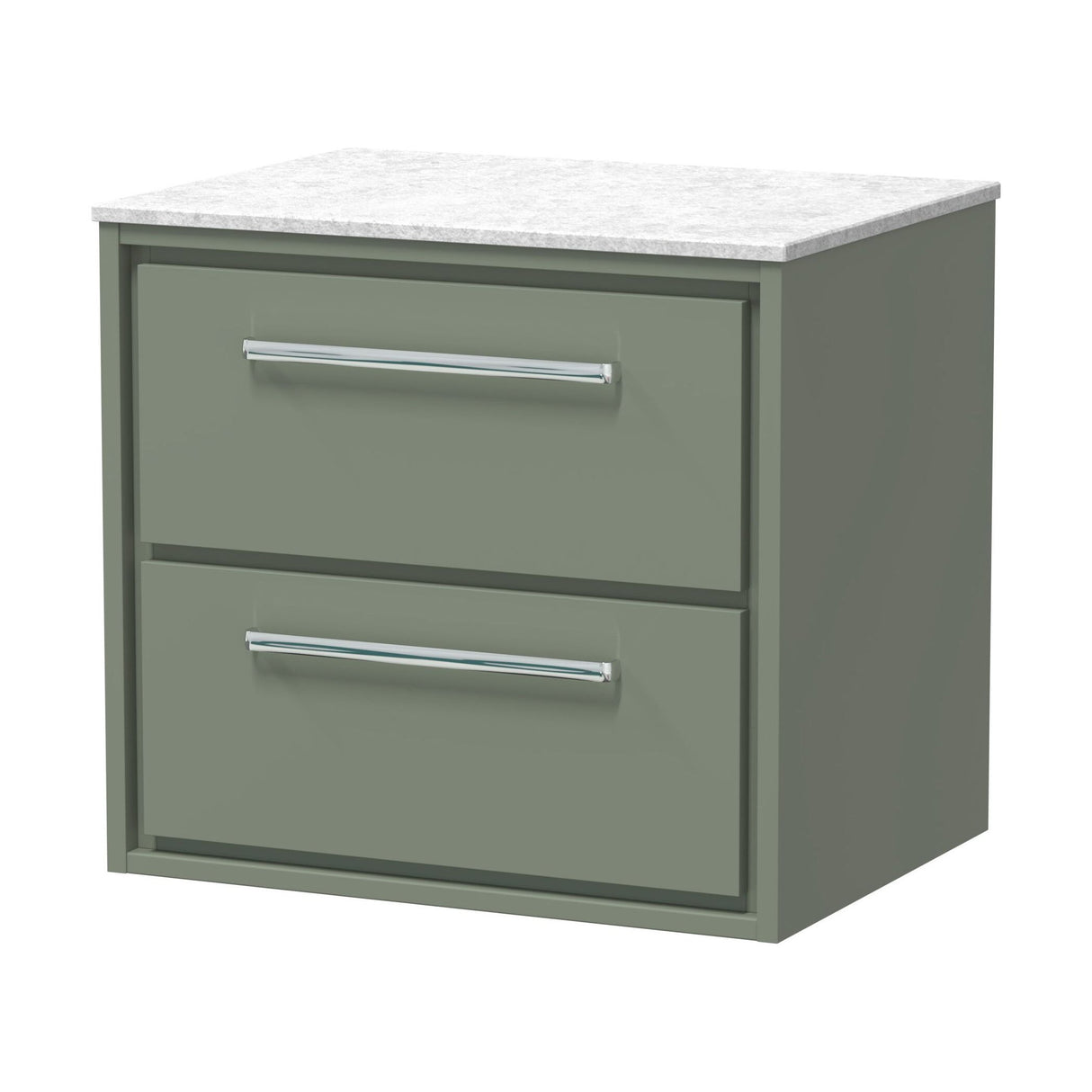[BFLL3124WMT] Balterley 600mm Framed Design Wall Hung 2 Drawer Vanity with Marble Worktop - Fern Green - Cutout