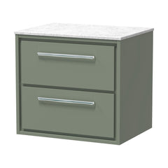 [BFLL3124WMT] Balterley 600mm Framed Design Wall Hung 2 Drawer Vanity with Marble Worktop - Fern Green - Cutout