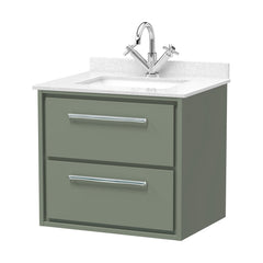 [BFLL3124WS1] Balterley 600mm Wall Hung 2 Drawer Vanity with Marble Worktop Basin - Fern Green - Cutout