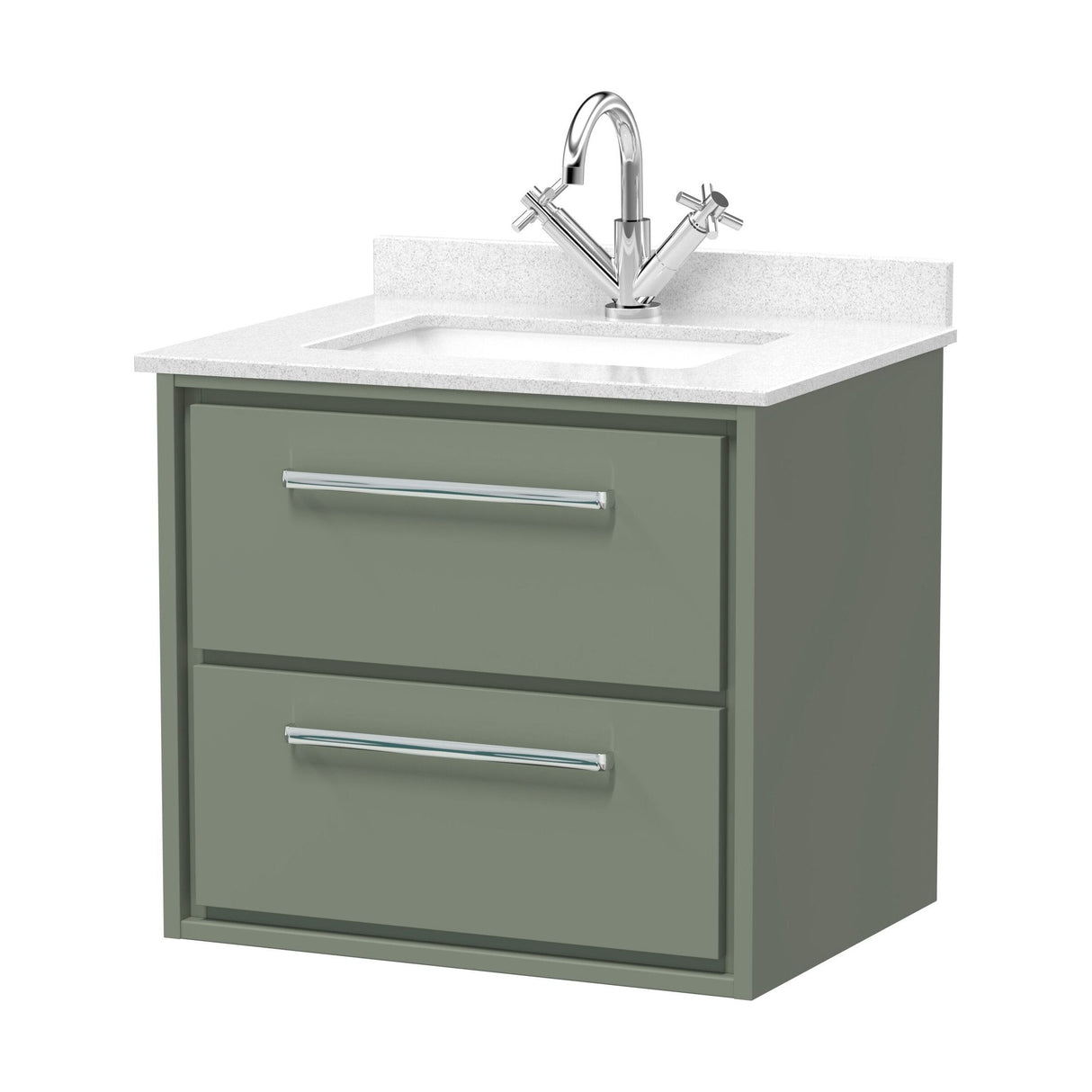 [BFLL3124WS1] Longnor Contemporary Wall Hung 2 Drawer Vanity Basin Unit with Marble Worktop Basin, Choice of Size and Colour - Cutout