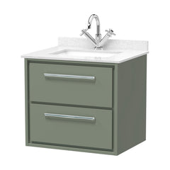 [BFLL3124WS1] Longnor Contemporary Wall Hung 2 Drawer Vanity Basin Unit with Marble Worktop Basin, Choice of Size and Colour - Cutout