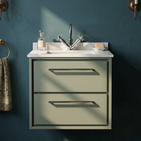 [BFLL3124WS1] Longnor Contemporary Wall Hung 2 Drawer Vanity Basin Unit with Marble Worktop Basin, Choice of Size and Colour - Silo