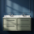 [BFLL3124WS2] Balterley 1220mm Wall Hung 4 Drawer Vanity Unit with Double Marble Basins - Fern Green - Silo