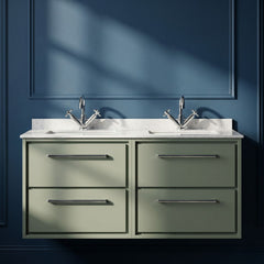 [BFLL3124WS2] Balterley 1220mm Wall Hung 4 Drawer Vanity Unit with Double Marble Basins - Fern Green - Silo