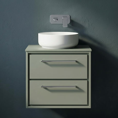 [BFLL3124W] Balterley 600mm Framed Design Wall Hung 2 Drawer Vanity with Worktop - Fern Green - Silo