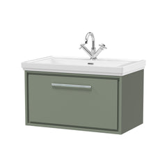 [BFLL3125A] Longnor Single Drawer Wall Hung Vanity Basin Unit with 1 Tap Hole Traditional Fireclay Basin, Choice of Colour and Size - Cutout