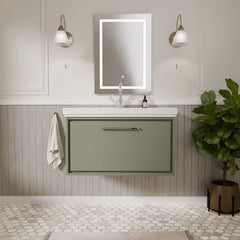 [BFLL3125A] Longnor Single Drawer Wall Hung Vanity Basin Unit with 1 Tap Hole Traditional Fireclay Basin, Choice of Colour and Size - Lifestyle 1