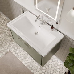 [BFLL3125A] Longnor Single Drawer Wall Hung Vanity Basin Unit with 1 Tap Hole Traditional Fireclay Basin, Choice of Colour and Size - Lifestyle 2