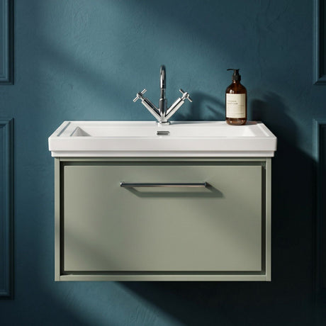 [BFLL3125A] Longnor Single Drawer Wall Hung Vanity Basin Unit with 1 Tap Hole Traditional Fireclay Basin, Choice of Colour and Size - Silo