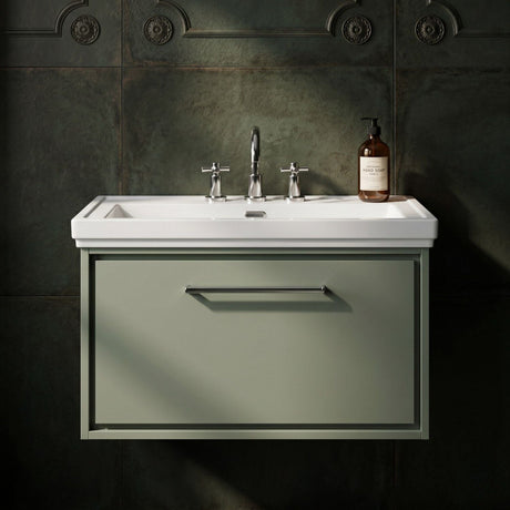[BFLL3125B] Longnor Single Drawer Wall Hung Vanity Basin Unit with 3 Tap Hole Traditional Fireclay Basin, Choice of Size and Colour - Silo