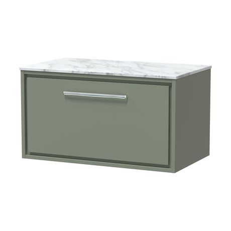 [BFLL3125CMT] Balterley 800mm Framed Design Wall Hung Single Drawer Vanity, Marble Worktop - Fern Green - Cutout