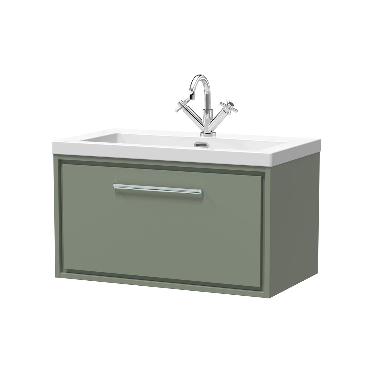 [BFLL3125L] Longnor Wall Hung Single Drawer Vanity Basin Unit with Modern Fireclay Basin, Choice of Size, Colour and Basin - Cutout