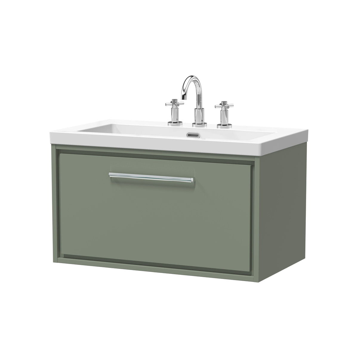 [BFLL3125M] Longnor Wall Hung Single Drawer Vanity Basin Unit with Modern Fireclay Basin, Choice of Size, Colour and Basin - Cutout