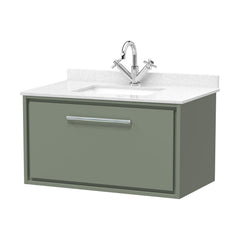[BFLL3125WS1] Balterley 800mm Wall Hung Single Drawer Vanity with Marble Worktop Basin - Fern Green - Cutout