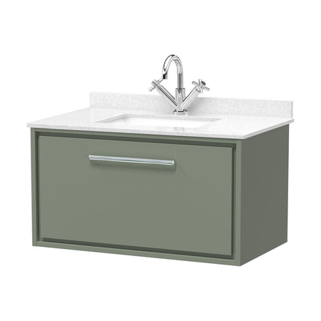 [BFLL3125WS1] Balterley 800mm Wall Hung Single Drawer Vanity with Marble Worktop Basin - Fern Green - Cutout