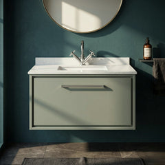[BFLL3125WS1] Longnor Contemporary Wall Hung 1 Drawer Vanity Basin Unit with Marble Worktop Basin, Choice of Size and Colour - Silo