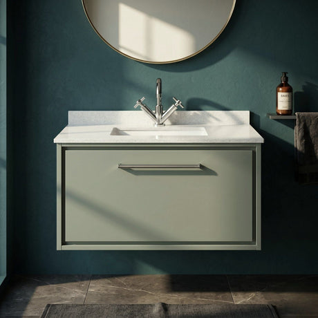 [BFLL3125WS1] Longnor Contemporary Wall Hung 1 Drawer Vanity Basin Unit with Marble Worktop Basin, Choice of Size and Colour - Silo