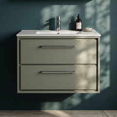 [BFLL3126C] Longnor Modern Wall Hung 2 Drawer Vanity Basin Unit with Minimalist Basin, Choice of Size and Colour - Silo