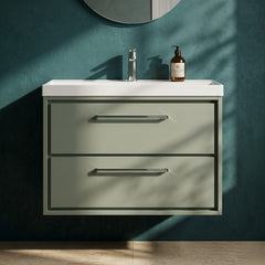 [BFLL3126E] Longnor Modern Wall Hung Vanity 2 Drawer Vanity Basin Unit with Rectangular Basin, Choice of Size and Colour - Silo