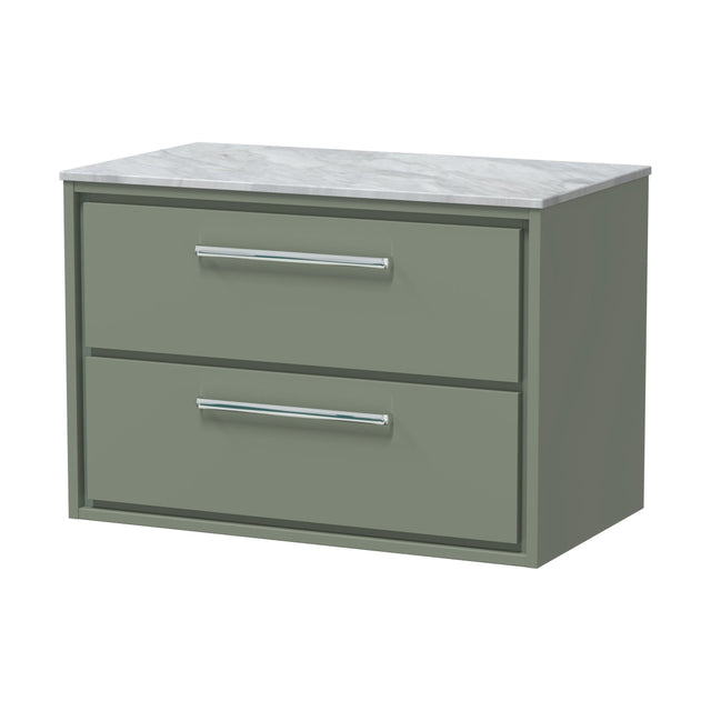 [BFLL3126GMT] Balterley 800mm Framed Design Wall Hung 2 Drawer Vanity & Marble Worktop - Fern Green - Cutout